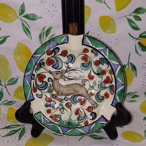 Ikapoe Poaoe Greek Pottery Ash Tray Dish Stag or Deer with Hearts